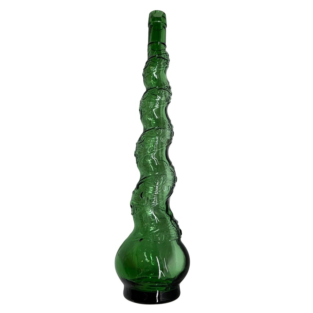 Vintage Spiral Glass Bottle Italian Empoli Green Good 18 Inch Twisted Neck